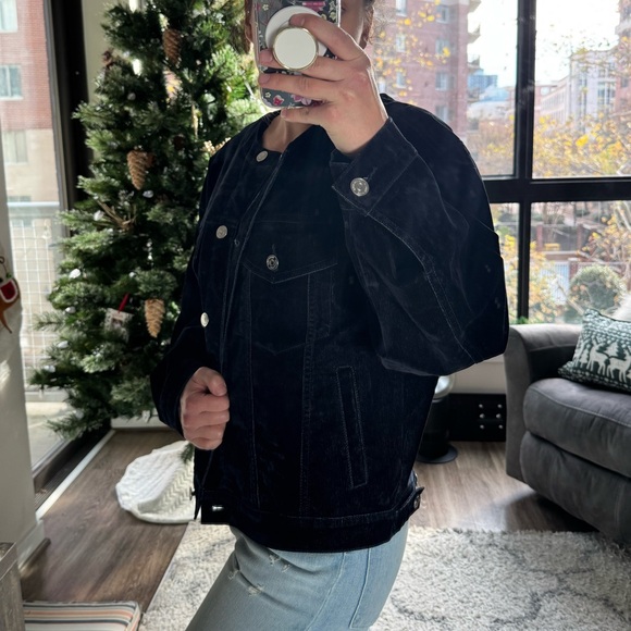 Steve Madden Trucker Jacket Blue Velvet Denim - Picture 3 of 7